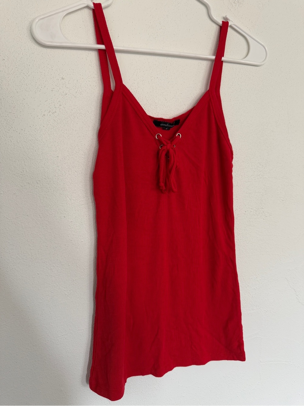 Small Red Ribbed Lace-Up Top